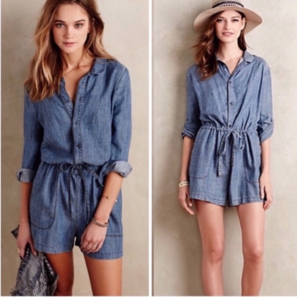 Anthropologie Level 99 Bailey Chambray Romper